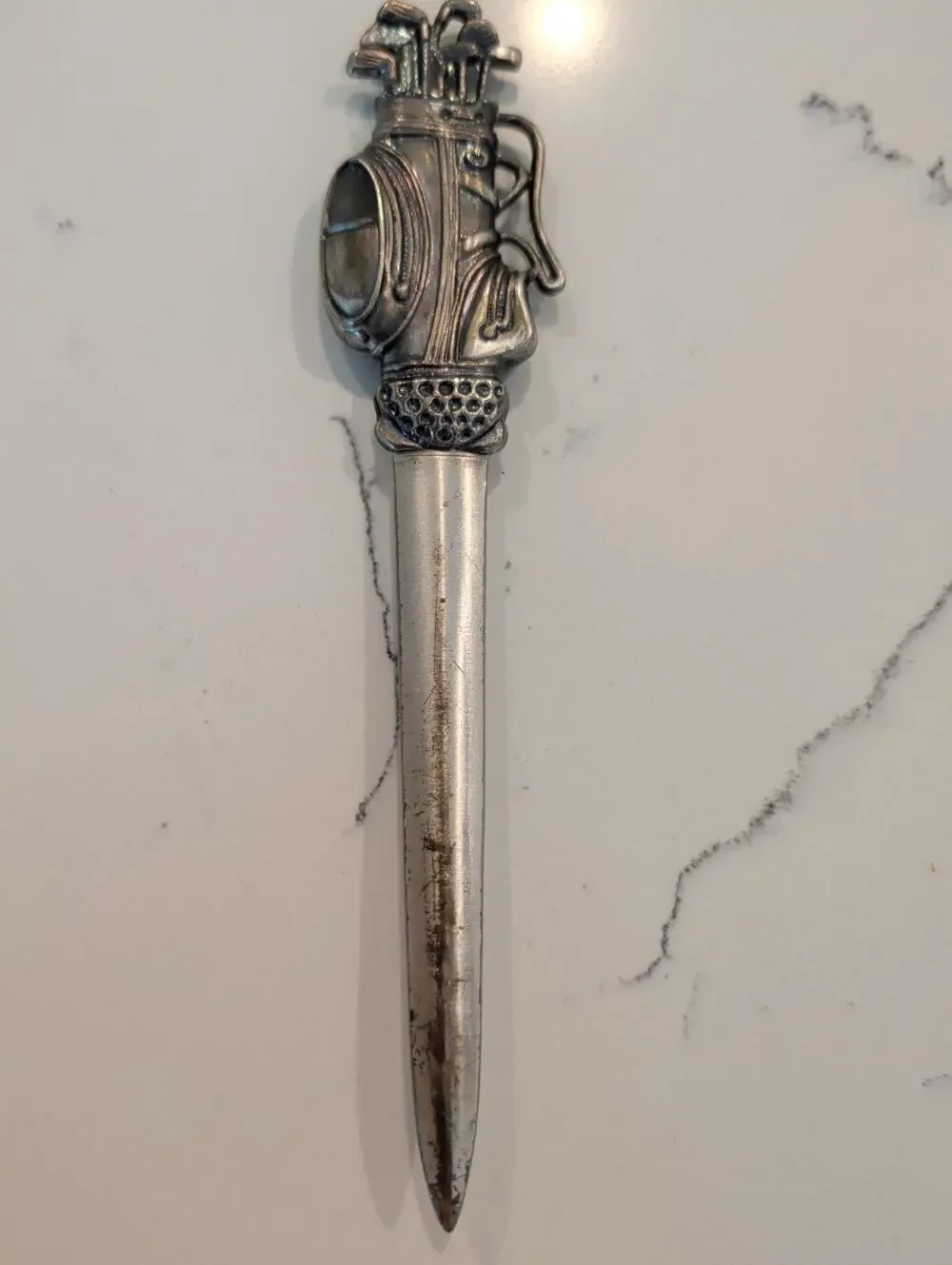 Vintage Golf Club Bag Letter Opener Heavy Silver Tone Pewter Style 7”